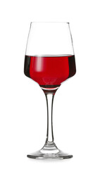 Glass of red wine on white background