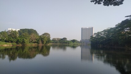 Fototapeta premium View of Lake and Building 