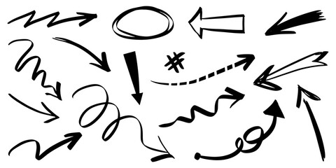 set of hand drawn arrows isolated on white background. for business infographic, banner, web and concept design.Vector doodle design elements.