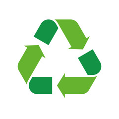 Fototapeta premium Universal Recycling Symbol. Theme of low or zero waste, clear energy, natural resources conservation, natural ecosystems protection or ecological sustainability of the planet. Green flat vector symbol