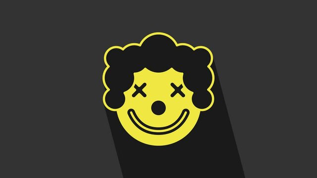 Yellow Clown head icon isolated on grey background. 4K Video motion graphic animation