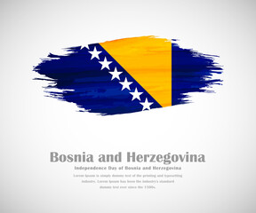 Abstract brush painted grunge flag of Bosnia and Herzegovina country for Independence day