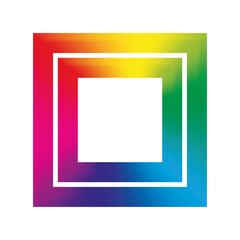 Colorful rainbow gradient square double frame with sharp corners. Vector illustration with rainbow light spectrum gradient