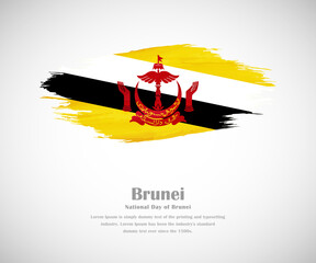 Abstract brush painted grunge flag of Brunei country for national day