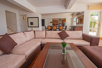Interior design of luxury holiday villa living room