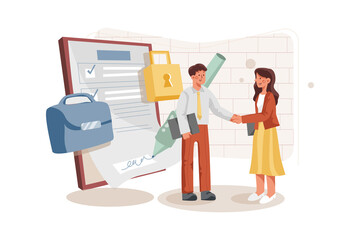 Smart Contract Illustration concept for Blockchain Technology. Flat illustration isolated on white background.