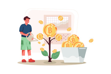 Blockchain Investment Illustration concept for Blockchain Technology. Flat illustration isolated on white background.