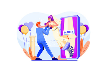 Dating App Illustration Concept. Flat illustration isolated on white background.