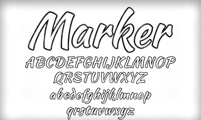 Handwriting marker alphabet, outline font, creative uppercase lowercase abc with pen strokes effect - obrazy, fototapety, plakaty