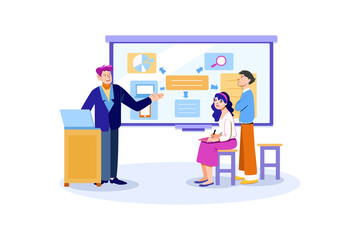 Digital marketing team presentation Illustration Concept. Flat illustration isolated on white background.