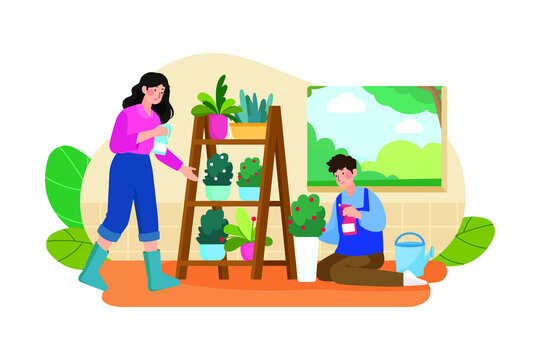 Watering Plant Illustration Concept. Flat illustration isolated on white background.