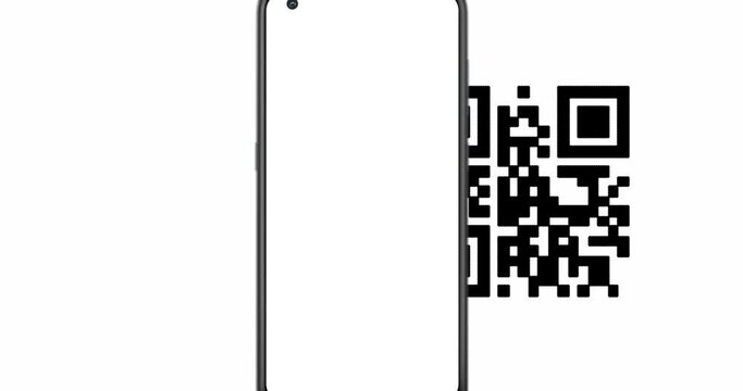 QR code scanning with smart phone on white background with copy space 4K