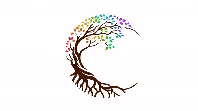 Circle Tree Animation Logo Video. This logo beautiful tree is a symbol of life, beauty, growth, strength, and good health. Rainbow tree style.