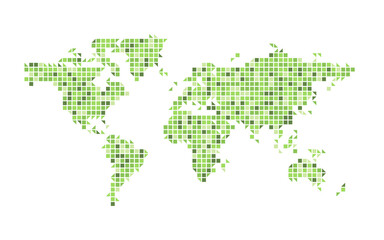 World map green mosaic of small squares. Vector illustration.