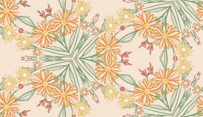 Abstract geometric flower design. Repeated seamless pattern for textile, wallpaper, wrapping paper, prints, surface design, inlay, parquet, web background or another accent etc.