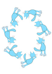 Frames of stylized cats on a white sheet of A4 format, surreal, graphics