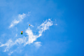 Indian Tricolor shaped balloons flying in the sky