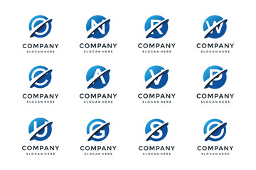 Collection of letter logo templates collaborating with creative planets. icons for business, consulting, simple.