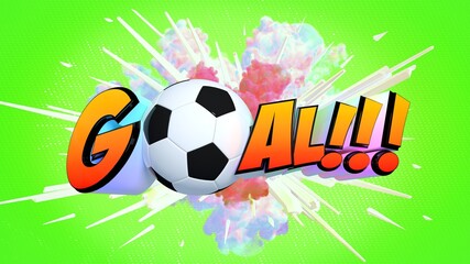 Awesome exploding Goal 3D illustration message with soccer ball