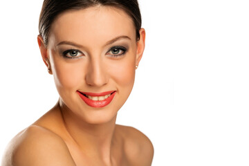 Fototapeta premium young beautiful smiling shirtless woman with blue eyes