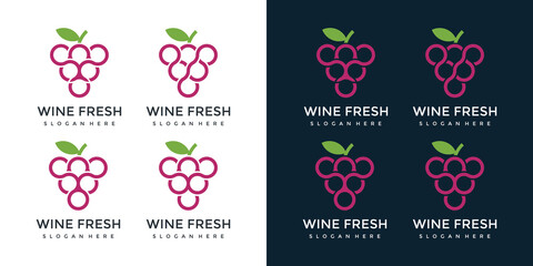 Set of fresh grape logo design templates