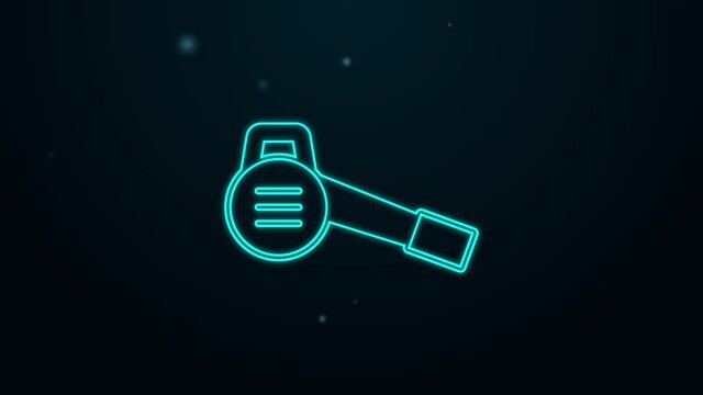 Glowing neon line Leaf garden blower icon isolated on black background. 4K Video motion graphic animation