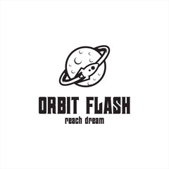 Universe Black Vector logo, rocket orbit