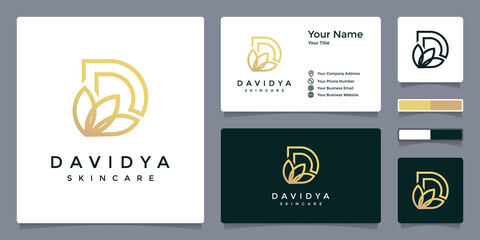 Upscale feminine initial D letter logo template with business card design