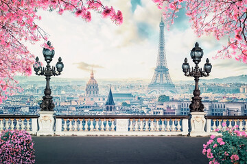 Romantic Paris City at spring - obrazy, fototapety, plakaty