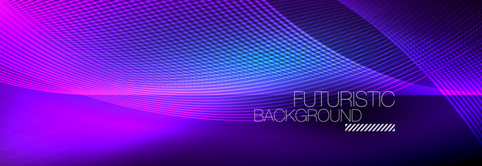 Abstract neon glowing light in the dark with waves. Shiny magic energy and motion concept, vector abstract wallpaper background