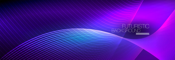 Abstract neon glowing light in the dark with waves. Shiny magic energy and motion concept, vector abstract wallpaper background