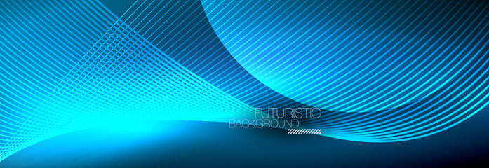 Abstract neon glowing light in the dark with waves. Shiny magic energy and motion concept, vector abstract wallpaper background