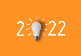 happy new year 2022. year 2022 with light bulb. creativity inspiration ,planning ideas concept
