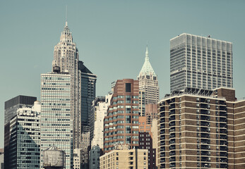 Fototapeta na wymiar New York City cityscape, color toning applied, USA.