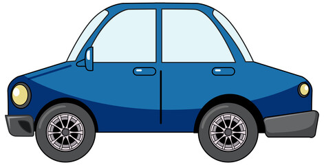 Blue sedan car in cartoon style isolated on white background