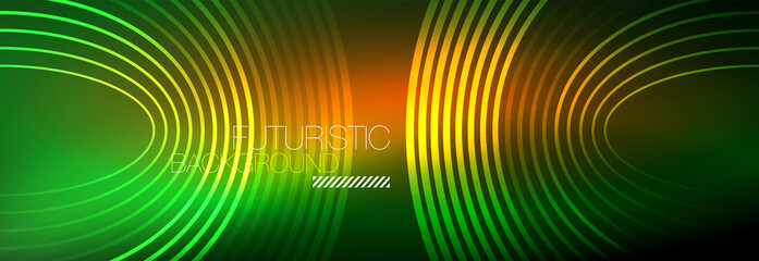 Dark abstract background with glowing neon circles. Trendy layout template for business or technology presentation, internet poster or web brochure cover, wallpaper