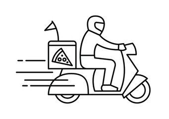 Pizza delivery man riding motorcycle icons, Food order service express symbol, Linear design for apps and websites, Track and trace processing status Vector illustration