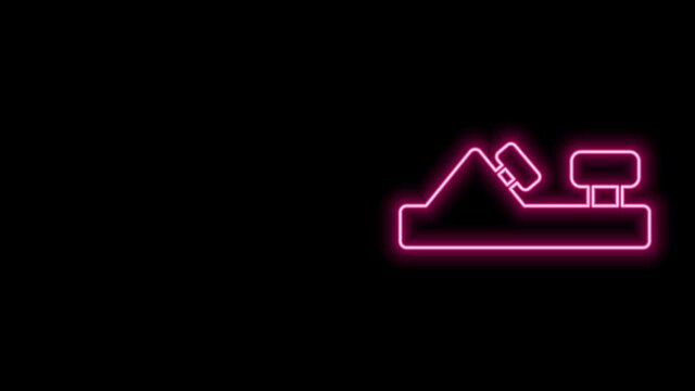 Glowing neon line Wood plane tool for woodworker hand crafted icon isolated on black background. Jointer plane. 4K Video motion graphic animation