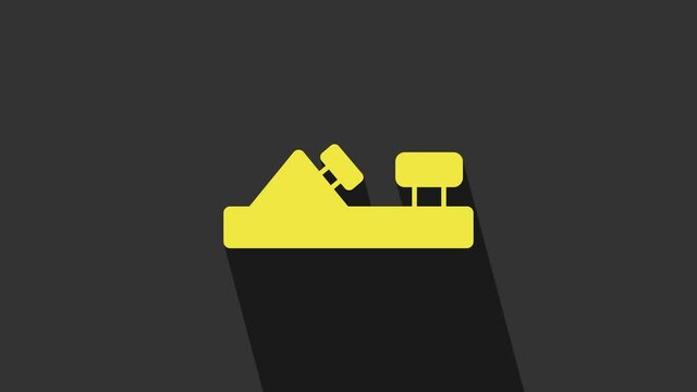 Yellow Wood plane tool for woodworker hand crafted icon isolated on grey background. Jointer plane. 4K Video motion graphic animation