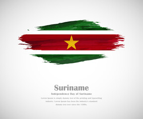 Abstract brush painted grunge flag of Suriname country for Independence day