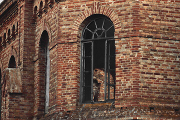 Detail of old historic red brick building