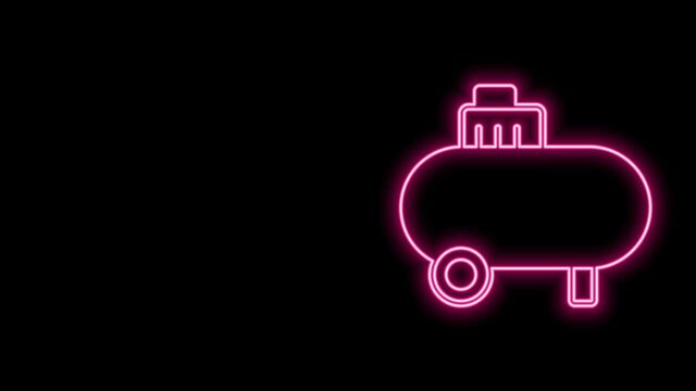 Glowing neon line Air compressor icon isolated on black background. 4K Video motion graphic animation