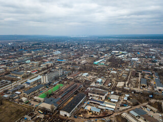 Fototapeta na wymiar Aerial view from drone of warehouses industrial zone.