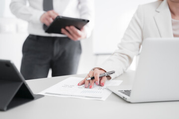 Business adviser meeting to analyze and discuss the situation on the financial report in the meeting room, Financial advisor and accounting concept