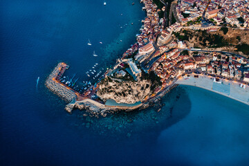 Aerial view of Scilla by night. Calabria, Italy.