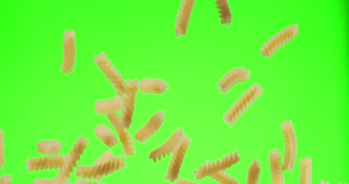 Pasta flies up and down on a green chroma key background. Blackmagic Ursa Pro G2, 300 fps.