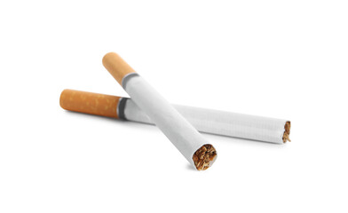 Cigarettes with orange filters isolated on white