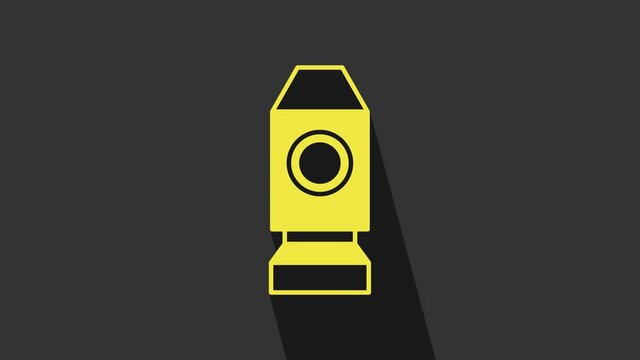 Yellow Rocket ship icon isolated on grey background. Space travel. 4K Video motion graphic animation