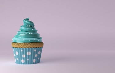 Cupcake with buttercream icing and sprinkles isolated on pink background 3d rendering