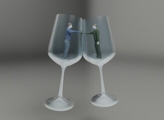 Two human personal boundaries, 3d illustration concept